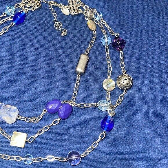Lia Sophia 3 Stand Silvertone Beaded Necklace - Picture 4 of 9